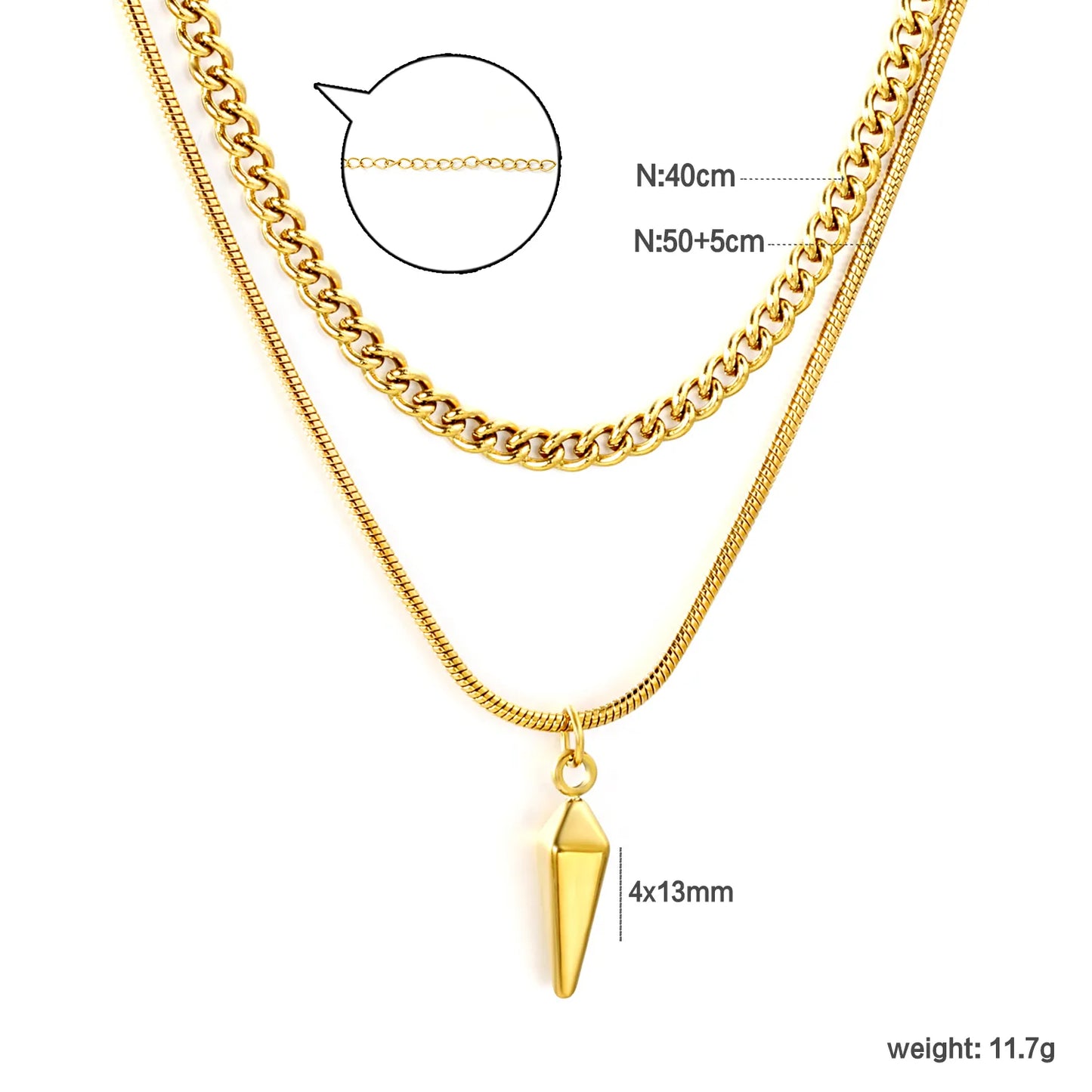 Double Chain Stud Pendant Necklace Steel Gray & Gold - Asonjewelry