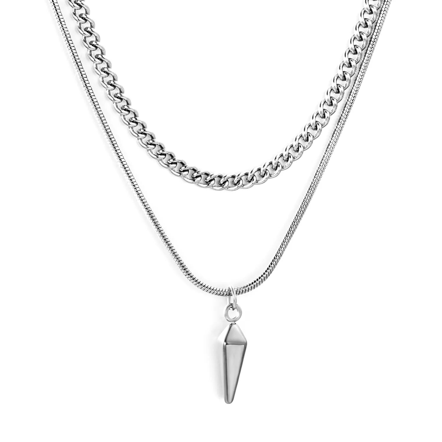 Double Chain Stud Pendant Necklace Steel Gray & Gold - Asonjewelry