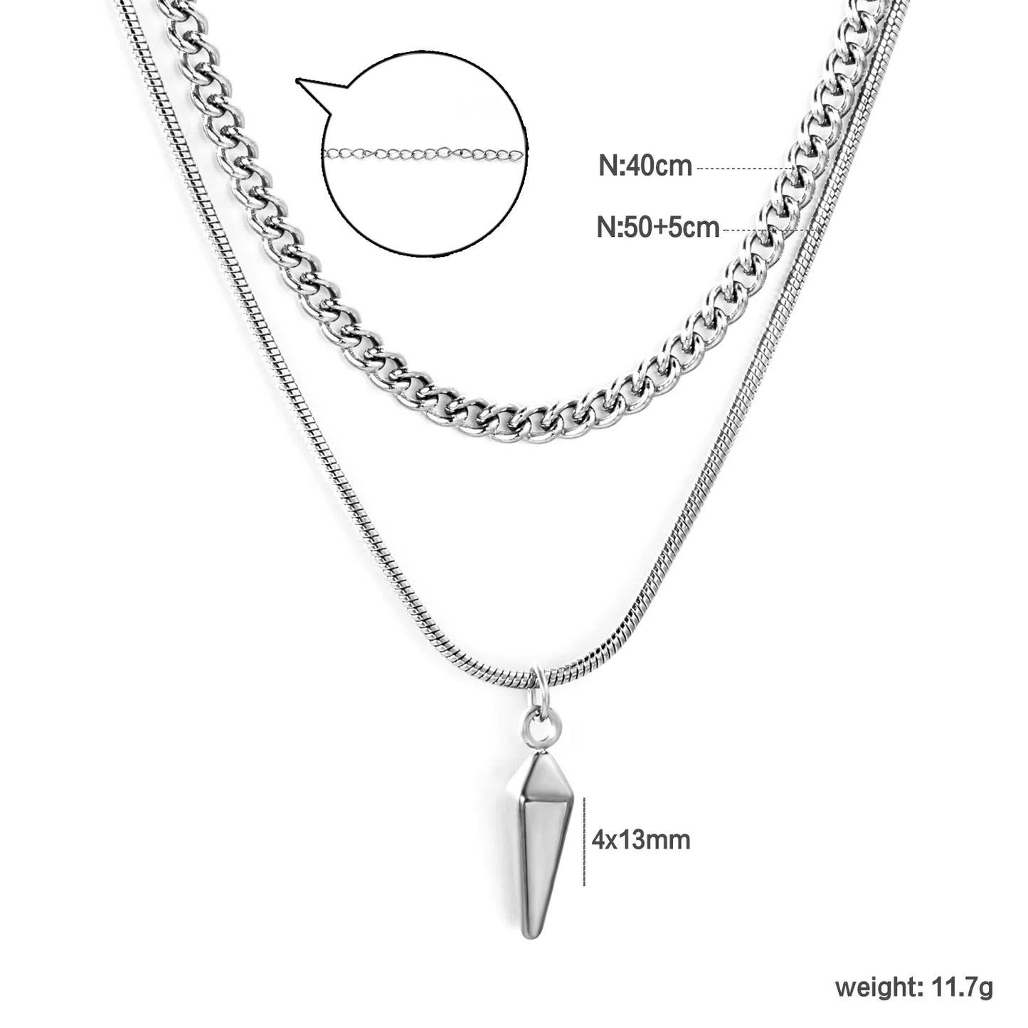 Double Chain Stud Pendant Necklace Steel Gray & Gold - Asonjewelry