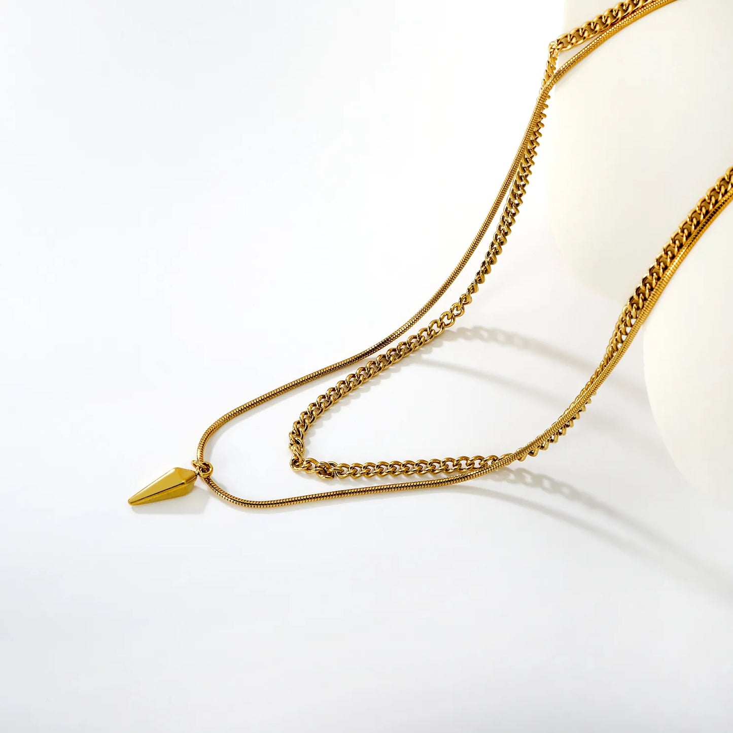 Double Chain Stud Pendant Necklace Steel Gray & Gold - Asonjewelry