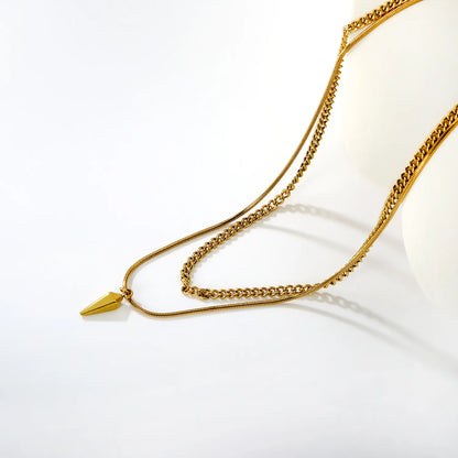 Double Chain Stud Pendant Necklace Steel Gray & Gold - Asonjewelry