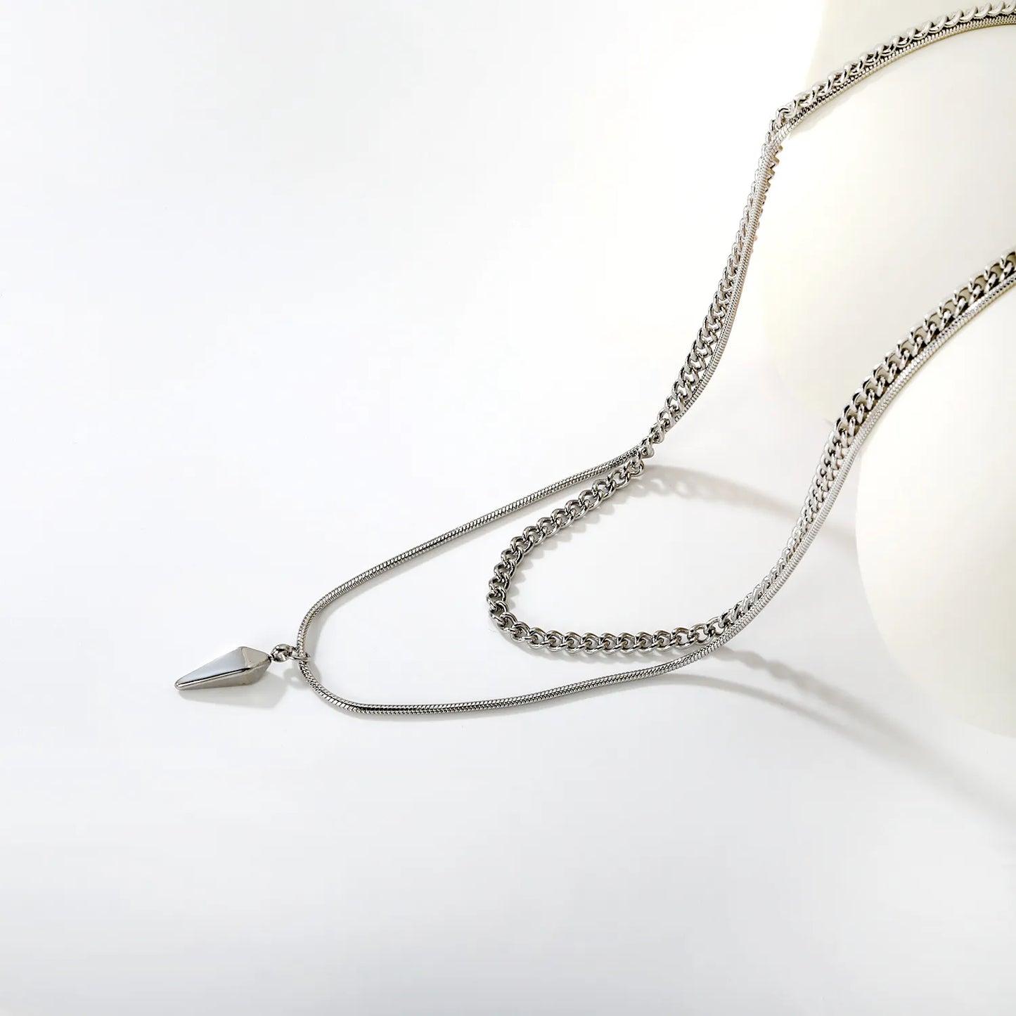 Double Chain Stud Pendant Necklace Steel Gray & Gold - Asonjewelry