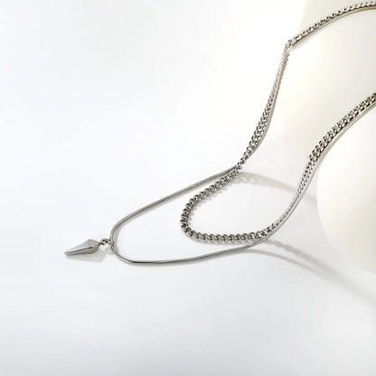 Double Chain Stud Pendant Necklace Steel Gray & Gold - Asonjewelry