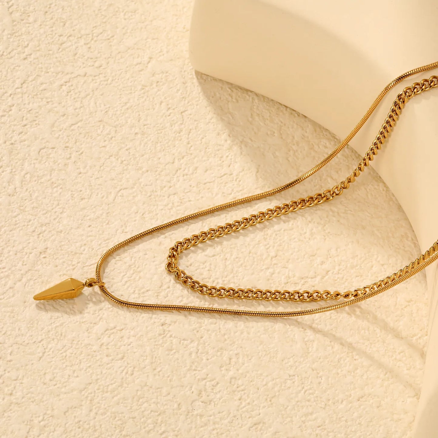 Double Chain Stud Pendant Necklace Steel Gray & Gold - Asonjewelry