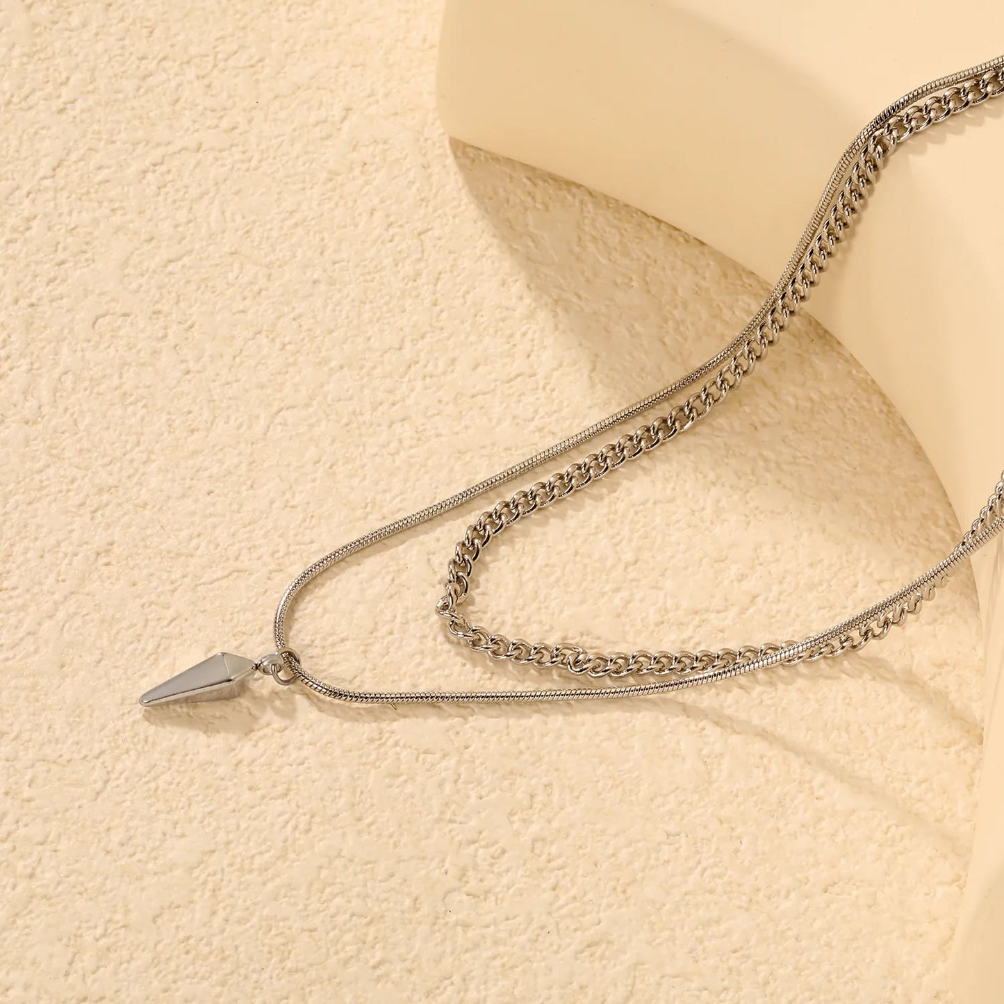 Double Chain Stud Pendant Necklace Steel Gray & Gold - Asonjewelry