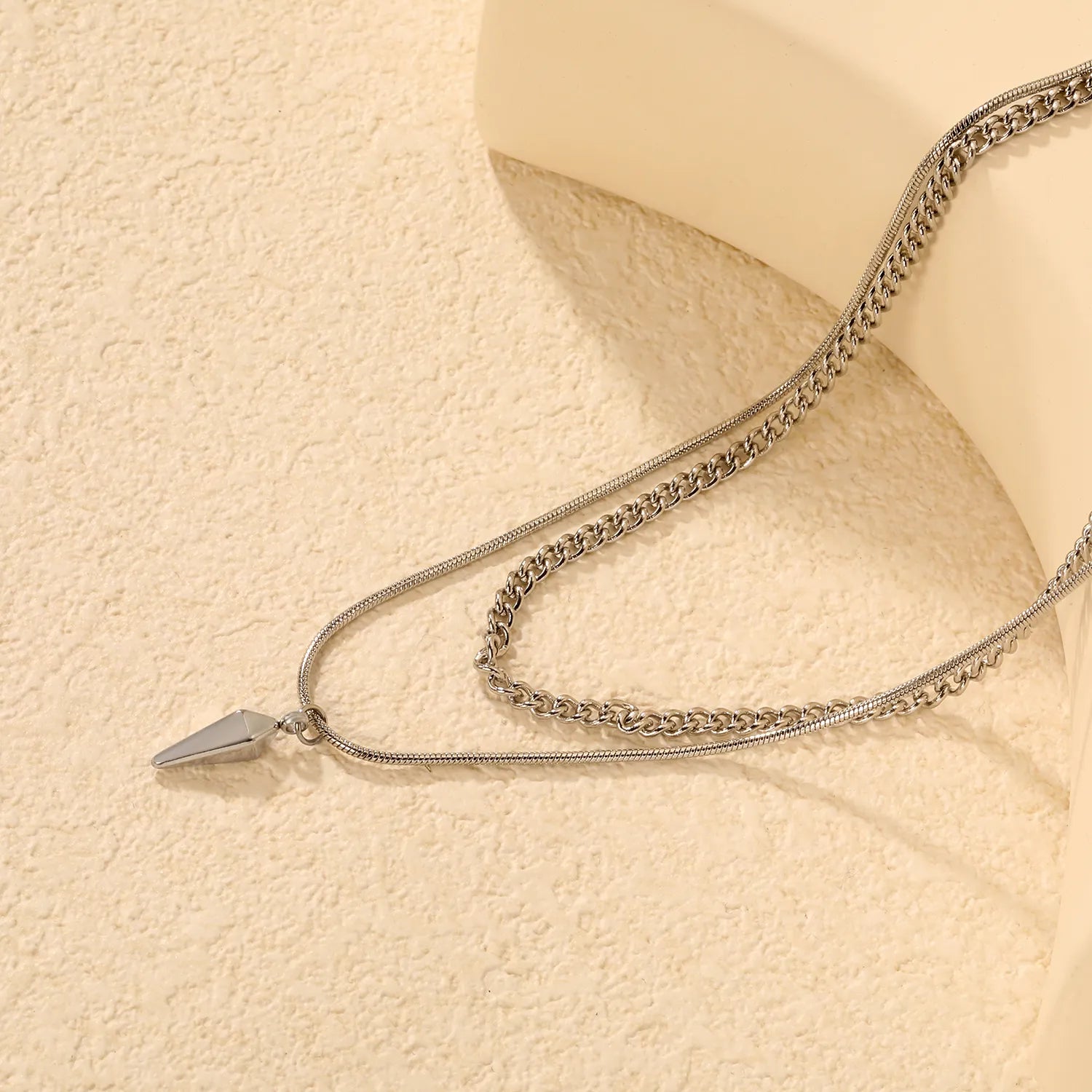 Double Chain Stud Pendant Necklace Steel Gray & Gold - Asonjewelry