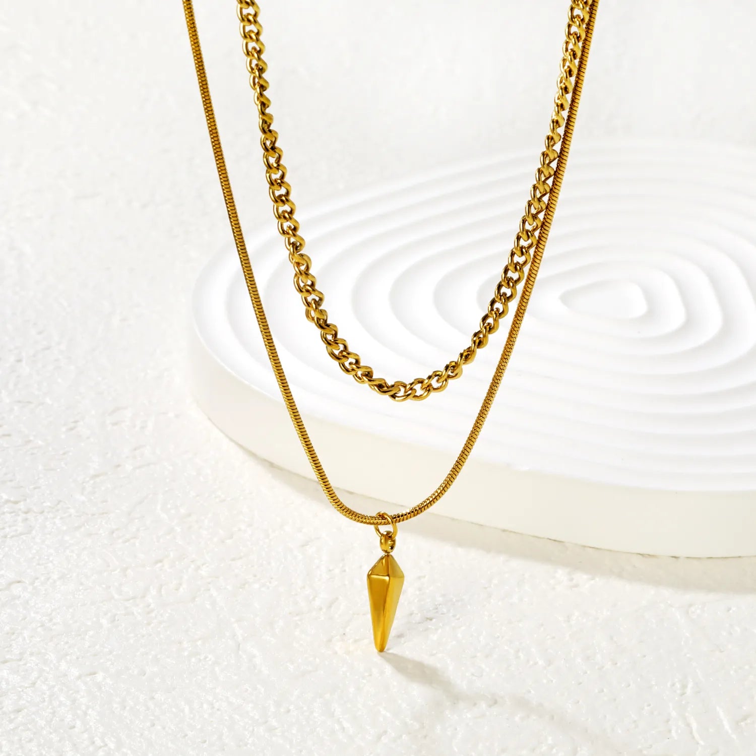 Double Chain Stud Pendant Necklace Steel Gray & Gold - Asonjewelry