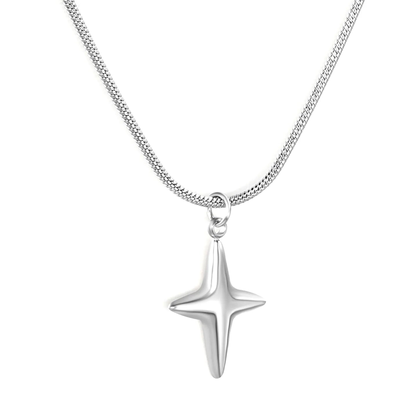 Four-Pointed Star Pendant Necklace in Steel Color - Asonjewelry