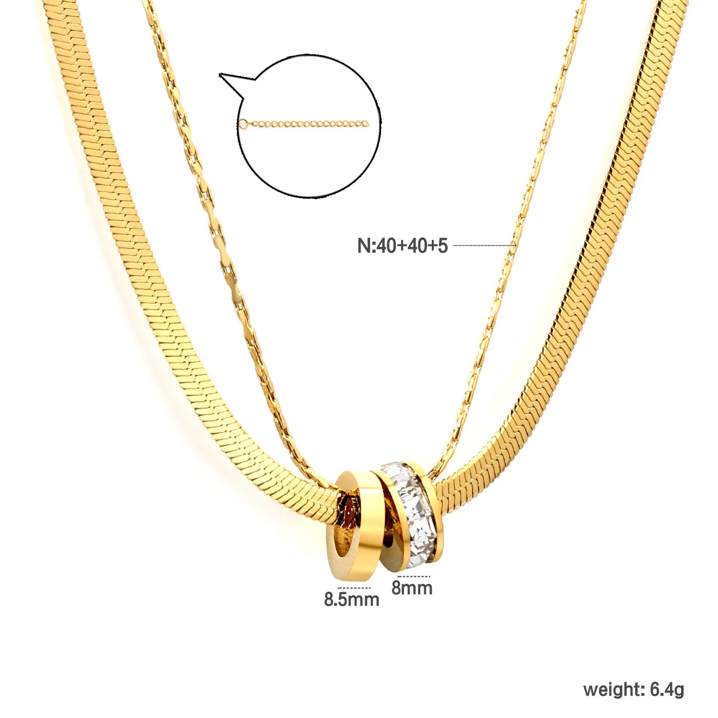 Double Hoop Necklace with Diamonds Steel Gray & Gold - Asonjewelry