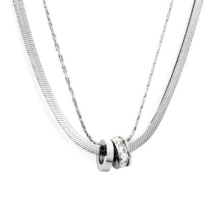 Double Hoop Necklace with Diamonds Steel Gray & Gold - Asonjewelry