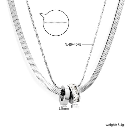 Double Hoop Necklace with Diamonds Steel Gray & Gold - Asonjewelry