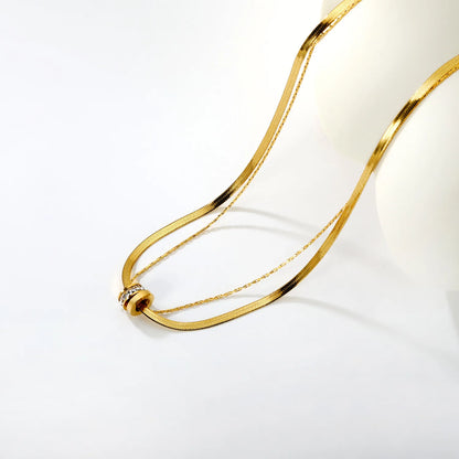 Double Hoop Necklace with Diamonds Steel Gray & Gold - Asonjewelry