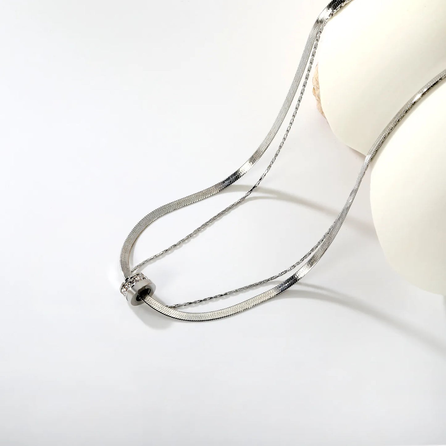 Double Hoop Necklace with Diamonds Steel Gray & Gold - Asonjewelry