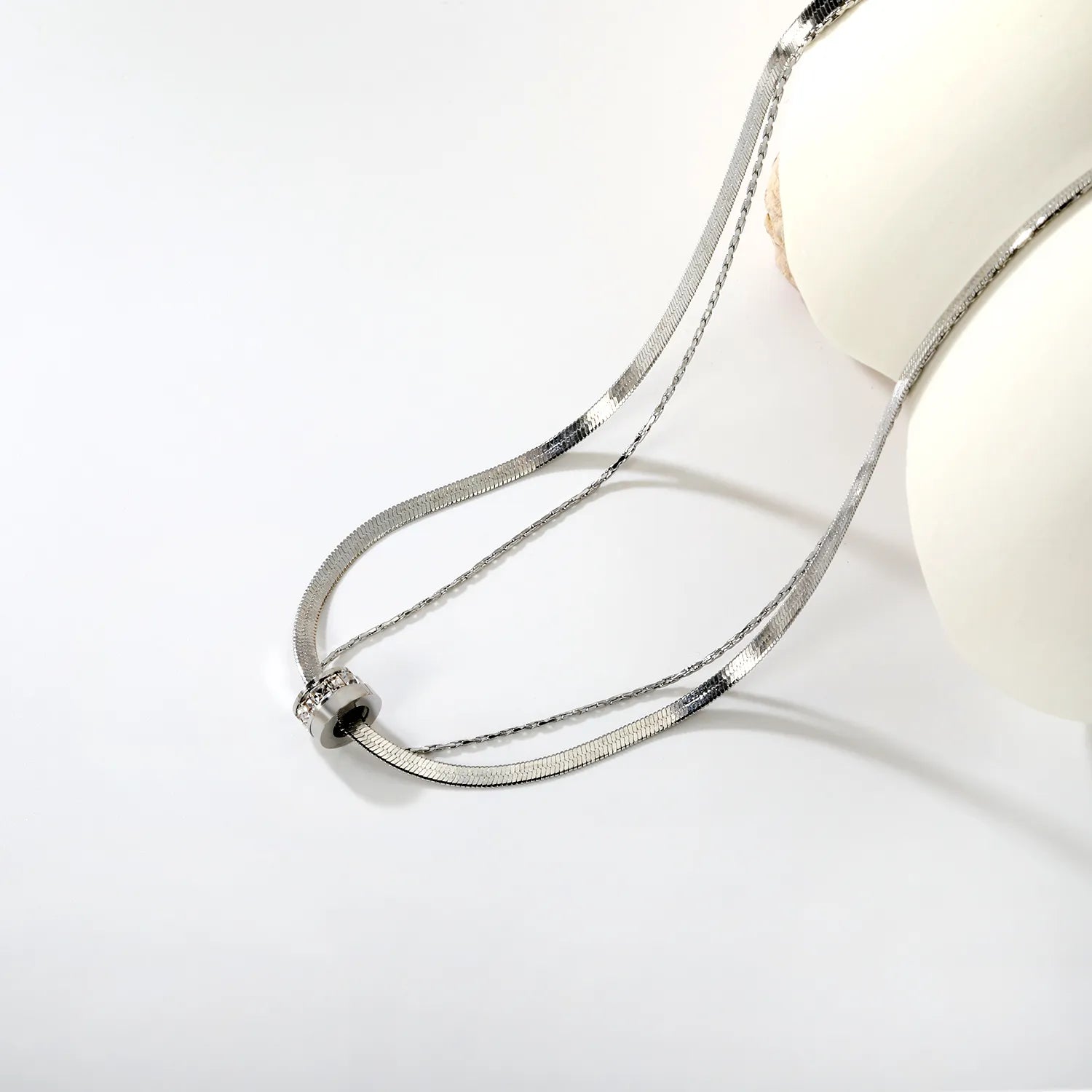 Double Hoop Necklace with Diamonds Steel Gray & Gold - Asonjewelry