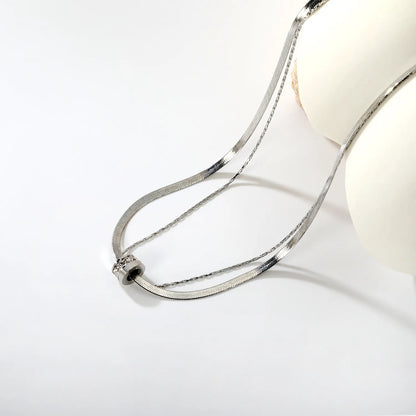 Double Hoop Necklace with Diamonds Steel Gray & Gold - Asonjewelry