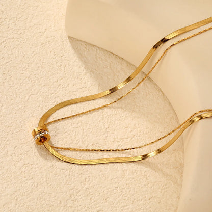 Double Hoop Necklace with Diamonds Steel Gray & Gold - Asonjewelry