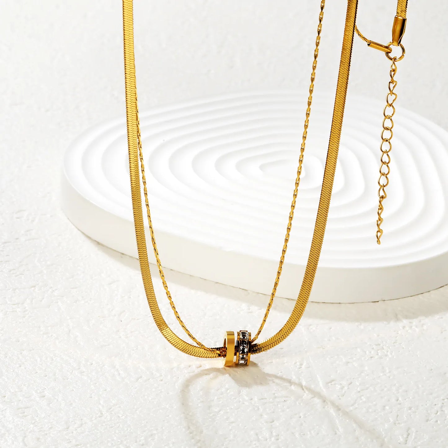 Double Hoop Necklace with Diamonds Steel Gray & Gold - Asonjewelry