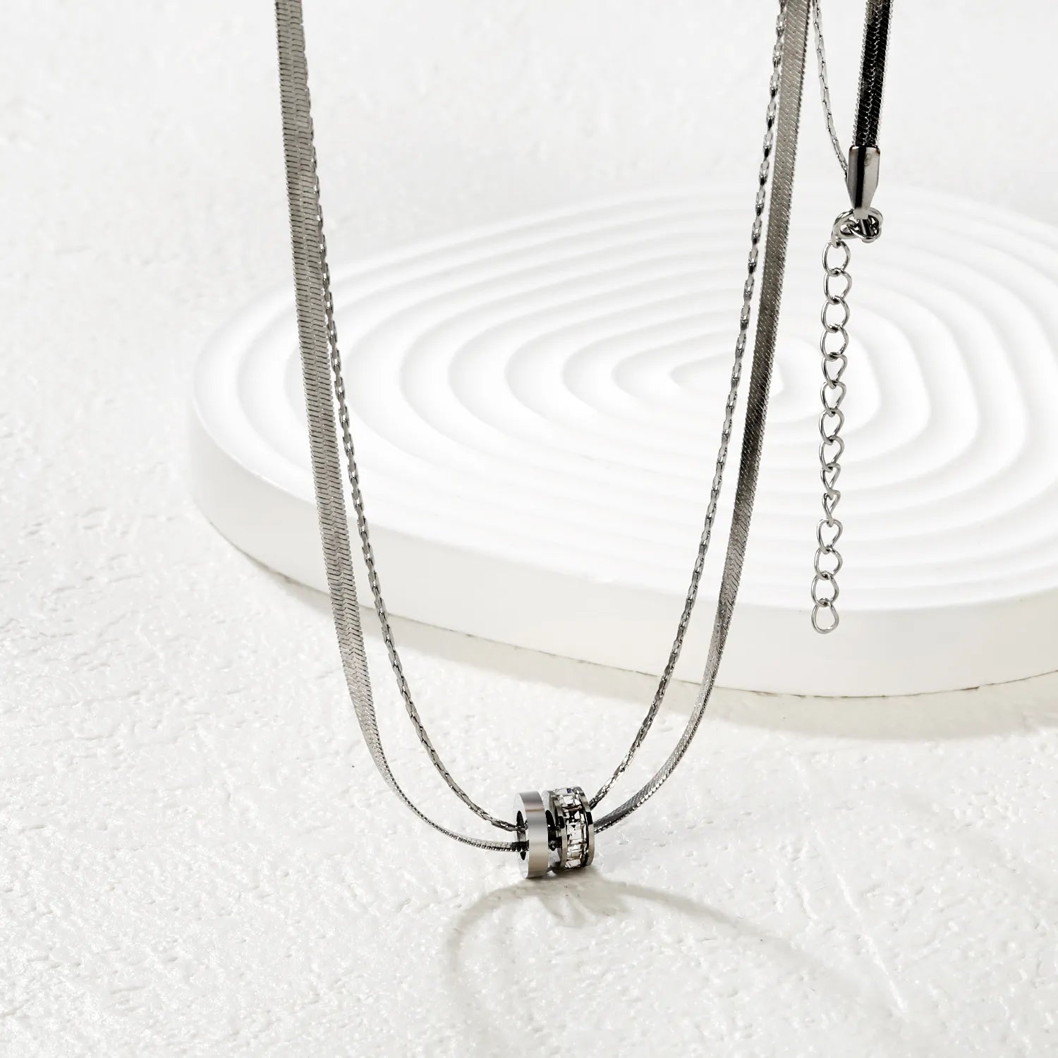 Double Hoop Necklace with Diamonds Steel Gray & Gold - Asonjewelry