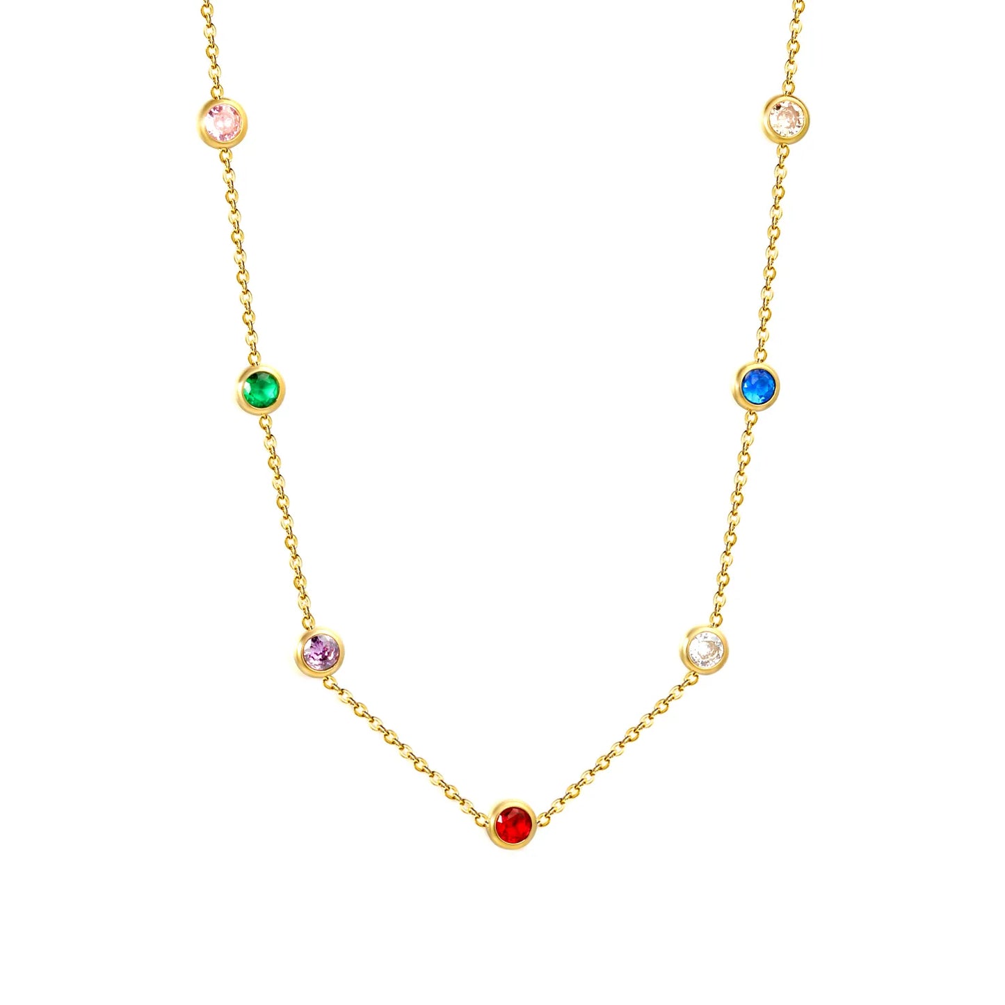 Seven-Stone Mixed-Color Diamond Necklace in Gold - Asonjewelry