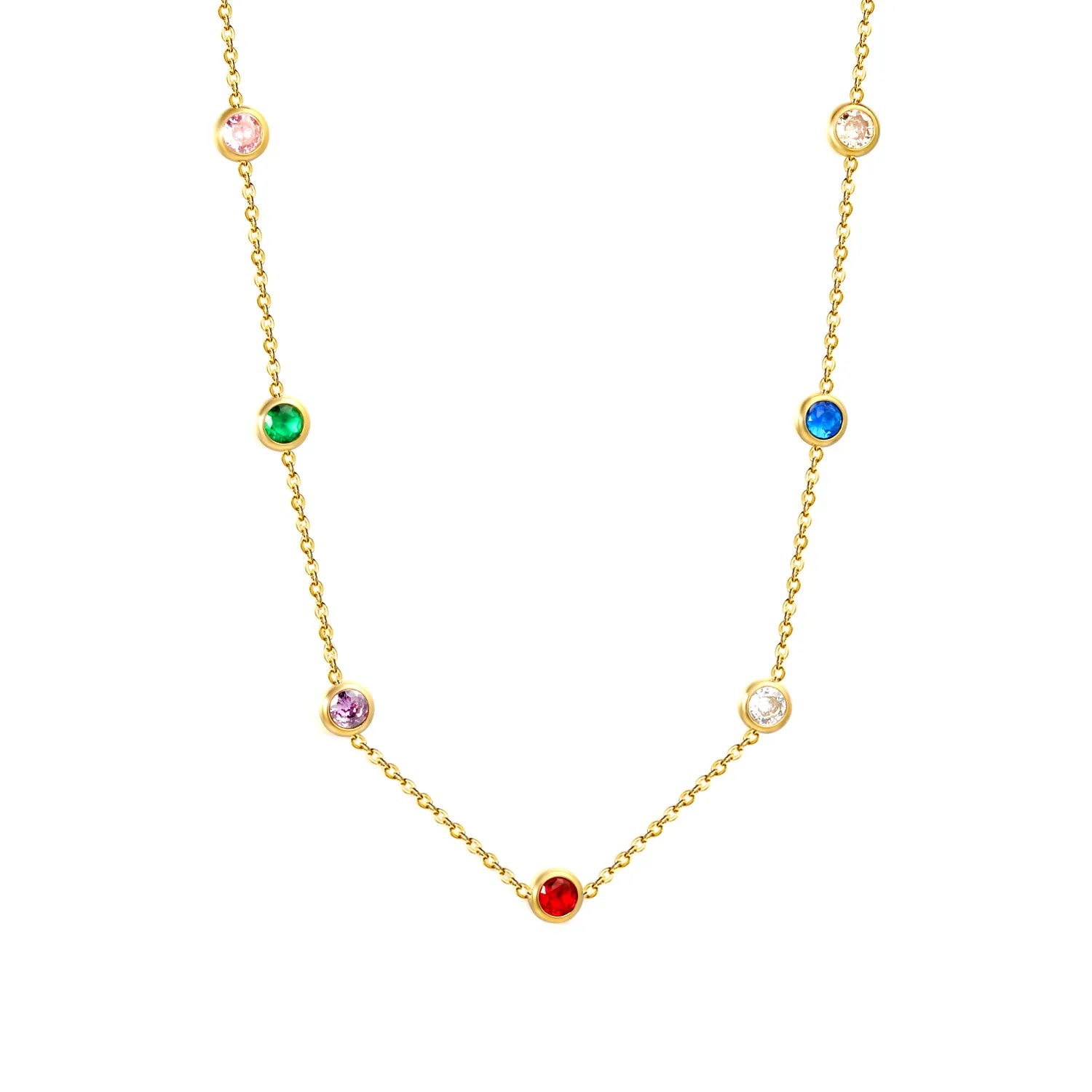Seven-Stone Mixed-Color Diamond Necklace in Gold - Asonjewelry