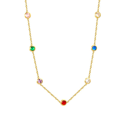 Seven-Stone Mixed-Color Diamond Necklace in Gold - Asonjewelry