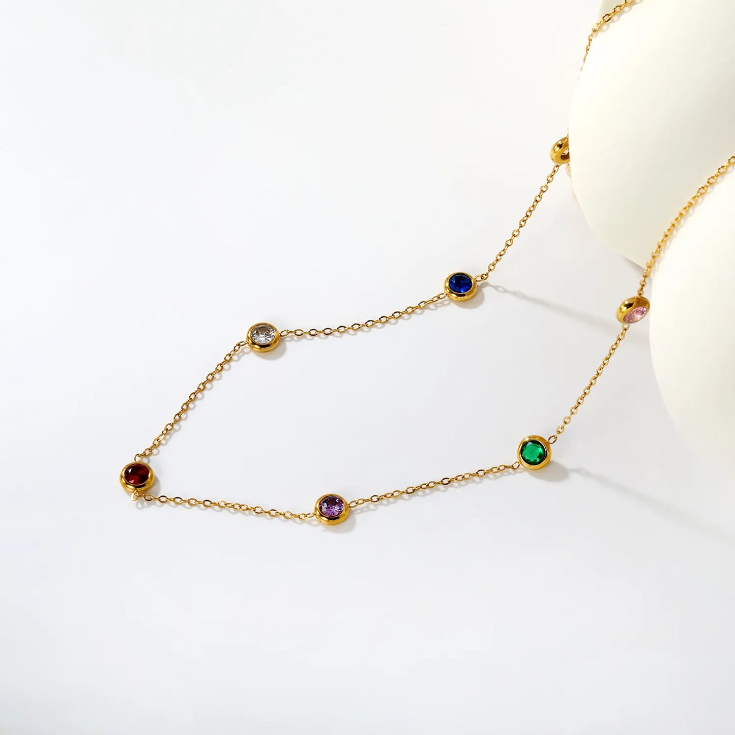 Seven-Stone Mixed-Color Diamond Necklace in Gold - Asonjewelry