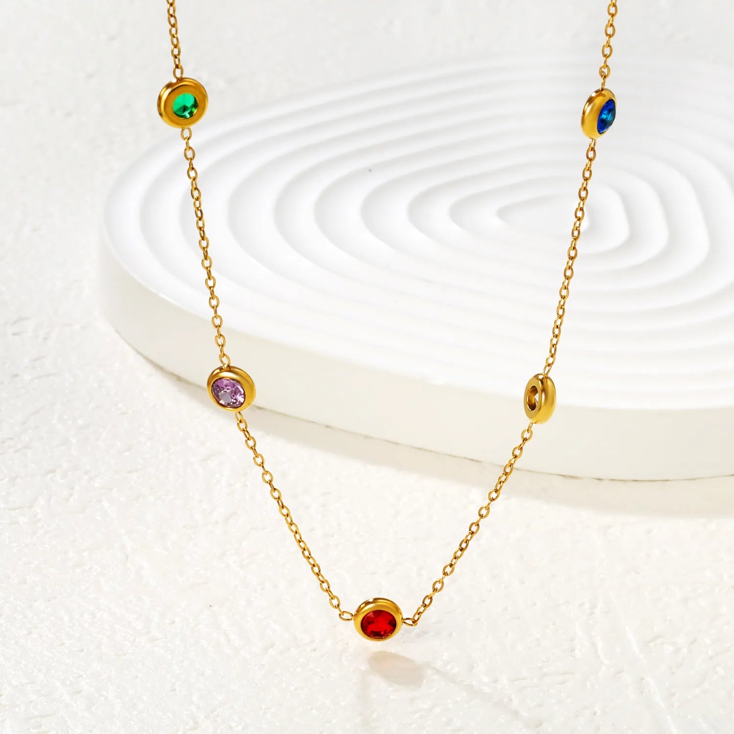 Seven-Stone Mixed-Color Diamond Necklace in Gold - Asonjewelry