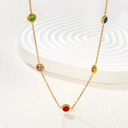 Seven-Stone Mixed-Color Diamond Necklace in Gold - Asonjewelry