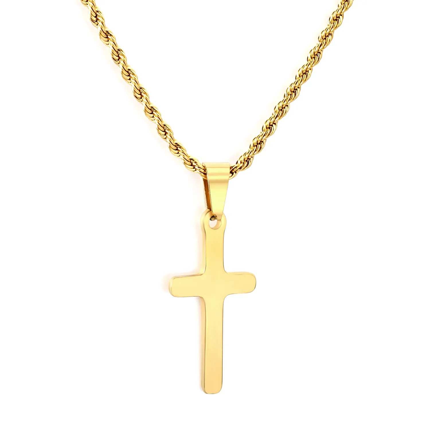 (LPN02301S) Brushed Cross Pendant Necklace Steel Gray, Gold - Asonjewelry