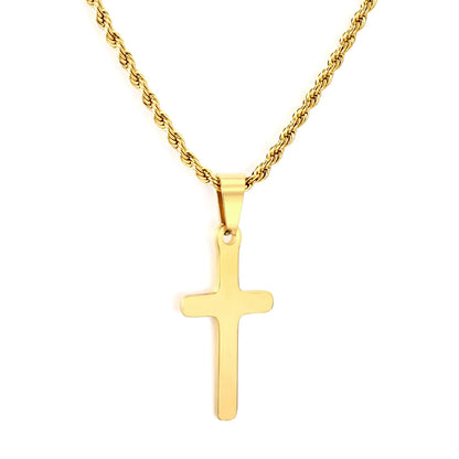 (LPN02301S) Brushed Cross Pendant Necklace Steel Gray, Gold - Asonjewelry
