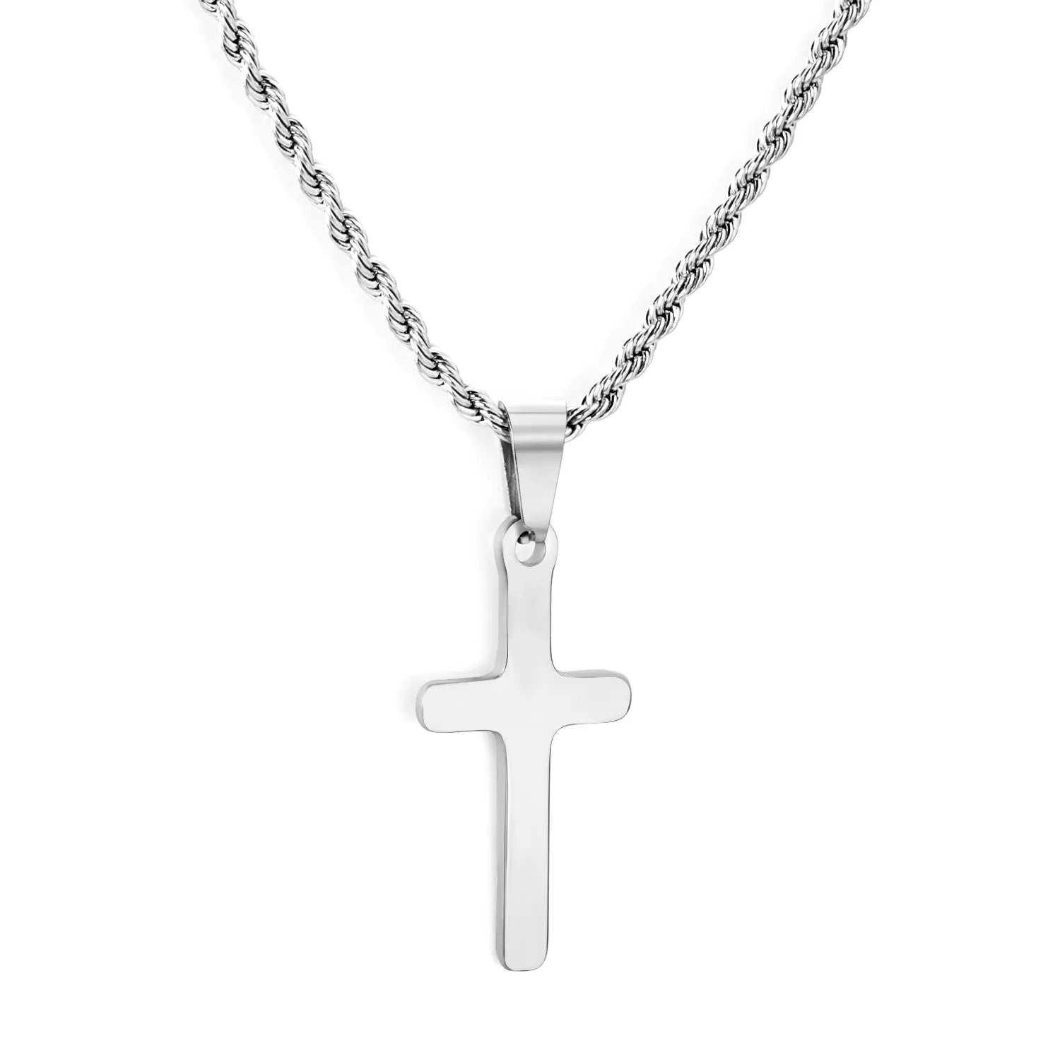 (LPN02301S) Brushed Cross Pendant Necklace Steel Gray, Gold - Asonjewelry