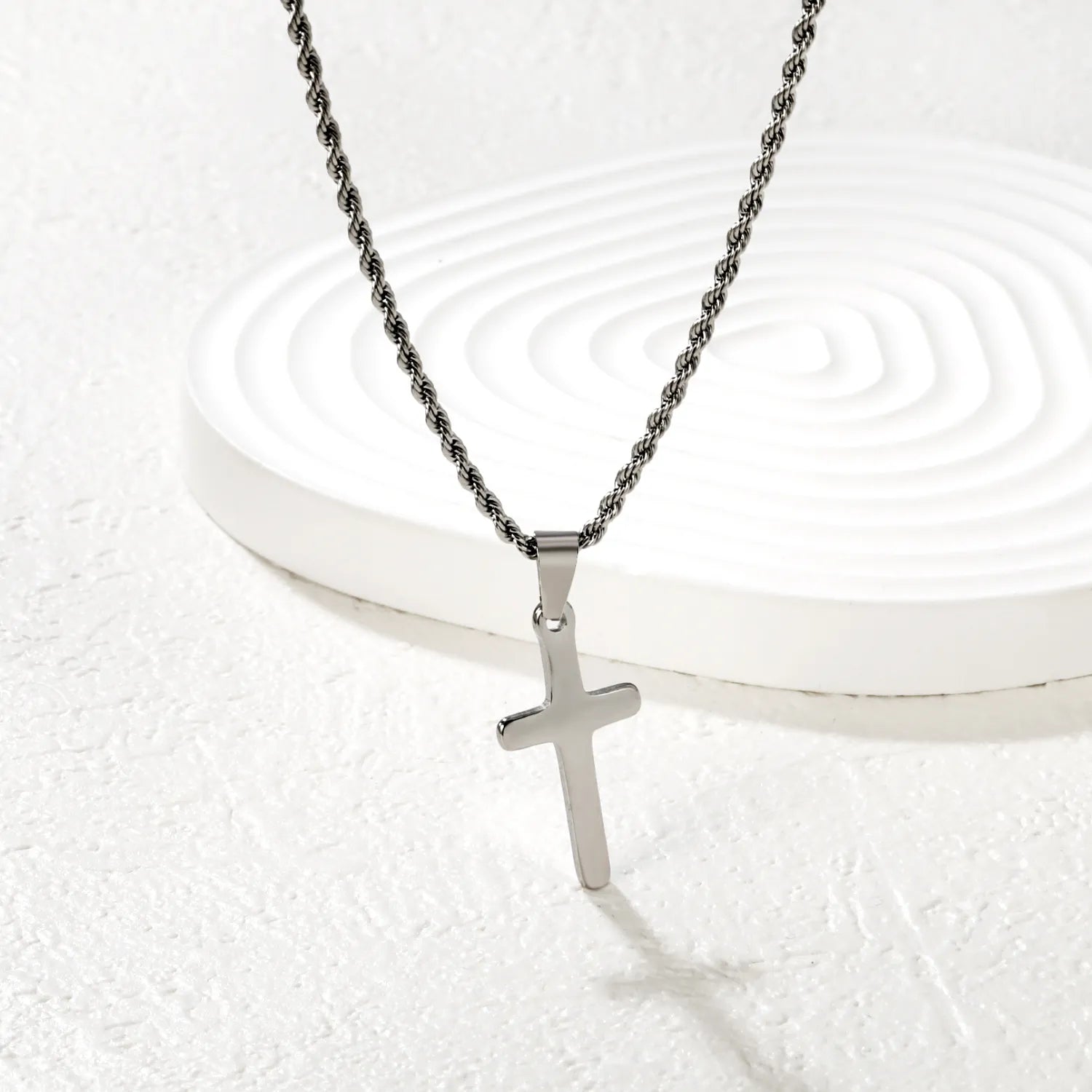 (LPN02301S) Brushed Cross Pendant Necklace Steel Gray, Gold - Asonjewelry