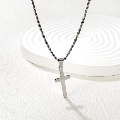 (LPN02301S) Brushed Cross Pendant Necklace Steel Gray, Gold - Asonjewelry