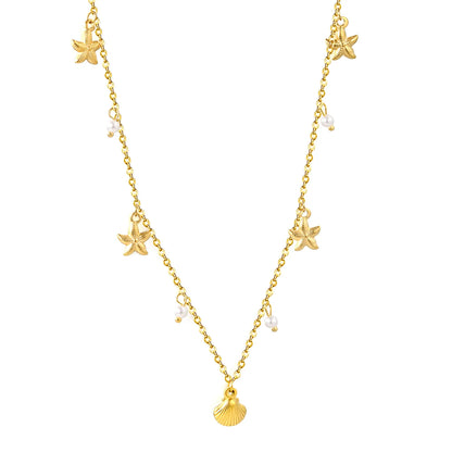 Shell Star Pearl Cross Chain Necklace in Gold - Asonjewelry