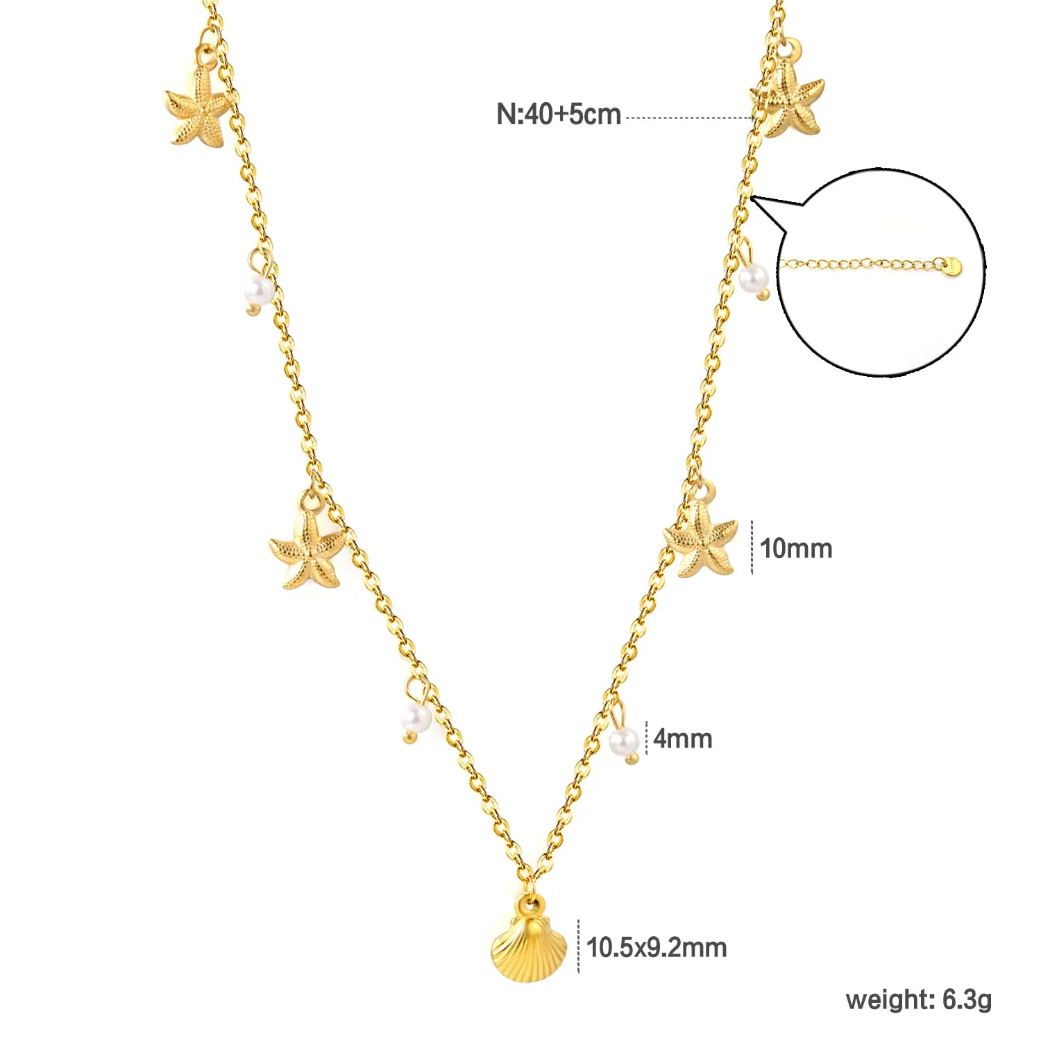 Shell Star Pearl Cross Chain Necklace in Gold - Asonjewelry