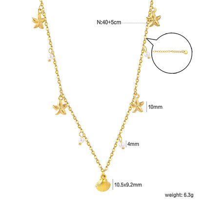 Shell Star Pearl Cross Chain Necklace in Gold - Asonjewelry