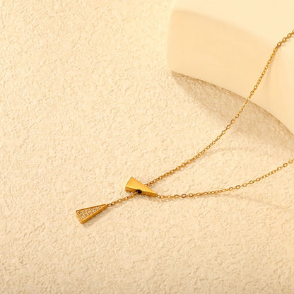 5.3*12.4mm geometric triangular set of diamonds + 5.3*12.4mm smooth geometric triangular 0.35-cross-chain 45 + 5cm + 6mm round tail tag necklace - golden asonjewelry