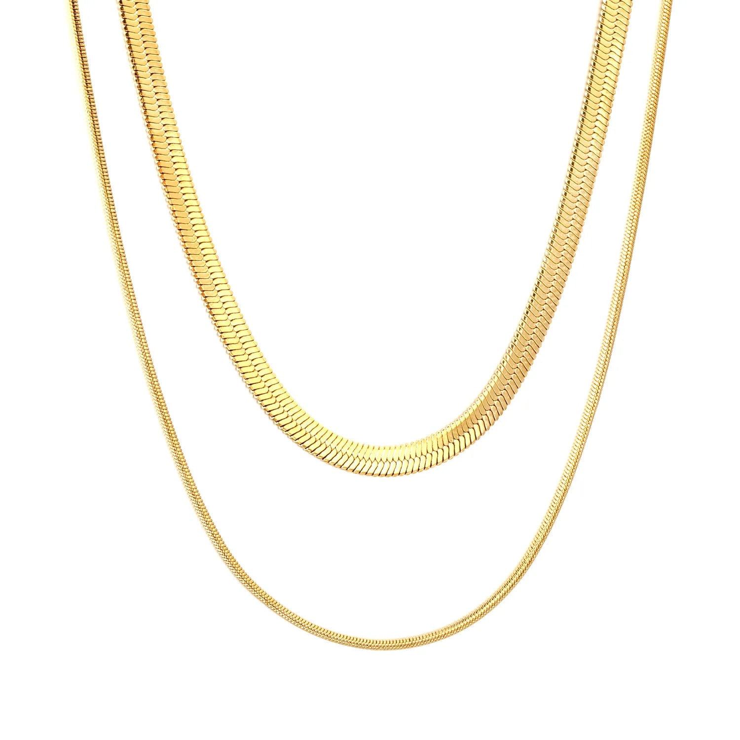 Round Snake Blade Double Chain Steel Color, Gold - Asonjewelry