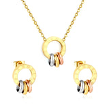 Roman numeral hollowed-out three-color ring set, gold color, earrings, pendant: 12*12mm, 0.35 cross chain, 40+5cm+6mm round tail tag