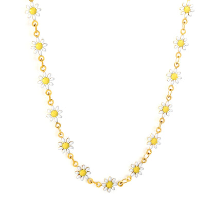 White Eight-Petaled Flower Necklace in Gold - Asonjewelry