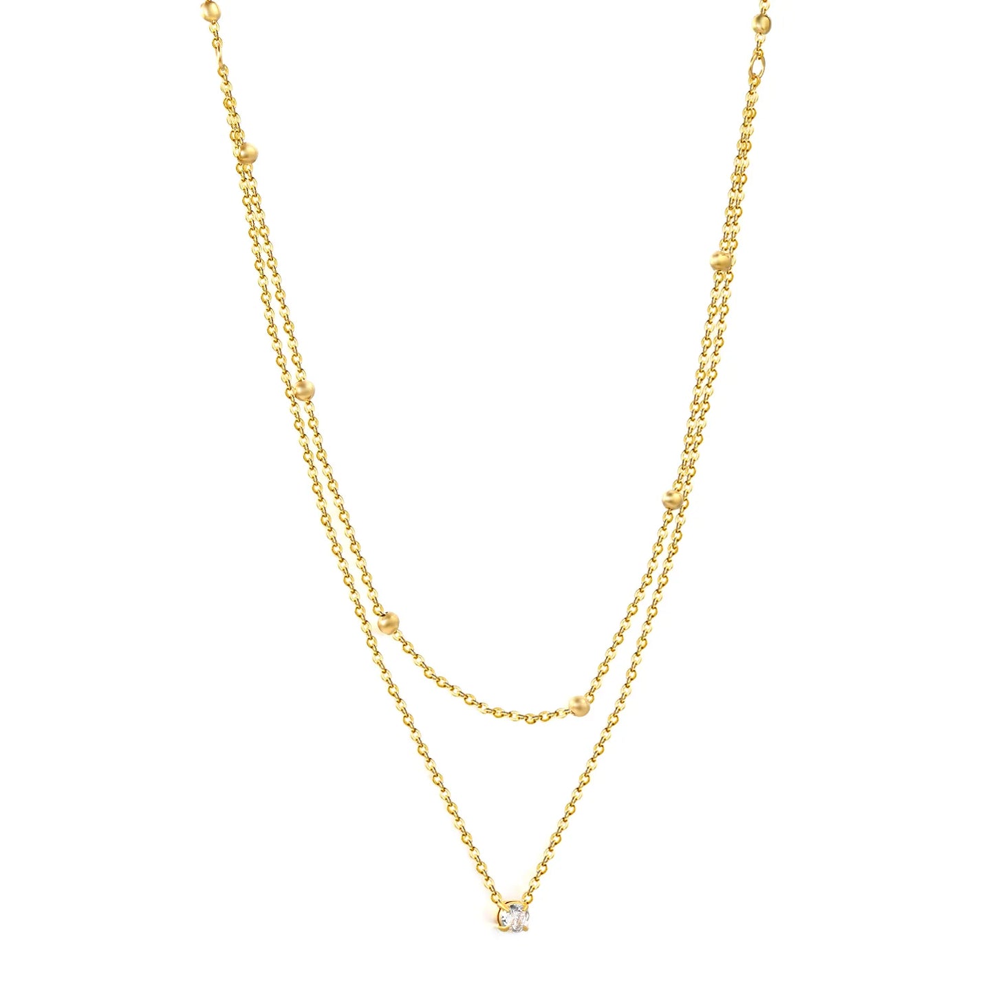 Double Chain with Round Diamond and Pearl Clasp Gold - Asonjewelry