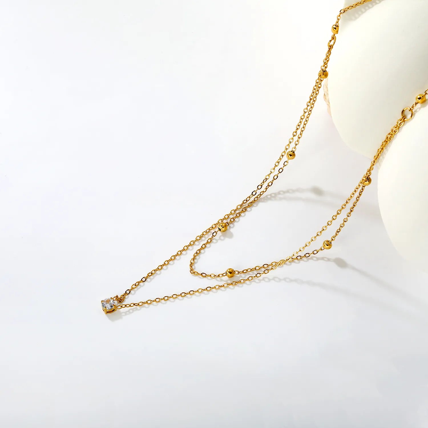 Double Chain with Round Diamond and Pearl Clasp Gold - Asonjewelry