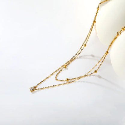 Double Chain with Round Diamond and Pearl Clasp Gold - Asonjewelry