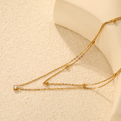 Double Chain with Round Diamond and Pearl Clasp Gold - Asonjewelry