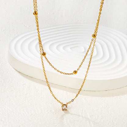Double Chain with Round Diamond and Pearl Clasp Gold - Asonjewelry