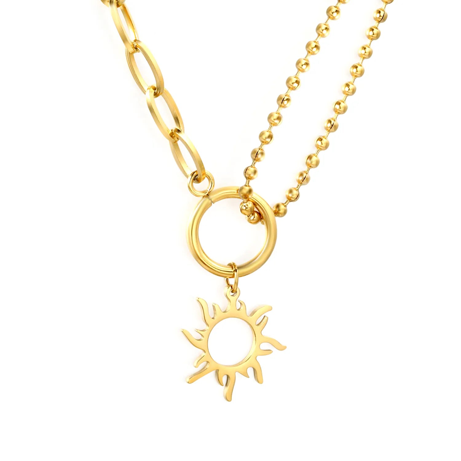 Openwork Sun Necklace Steel Gray & Gold - Asonjewelry