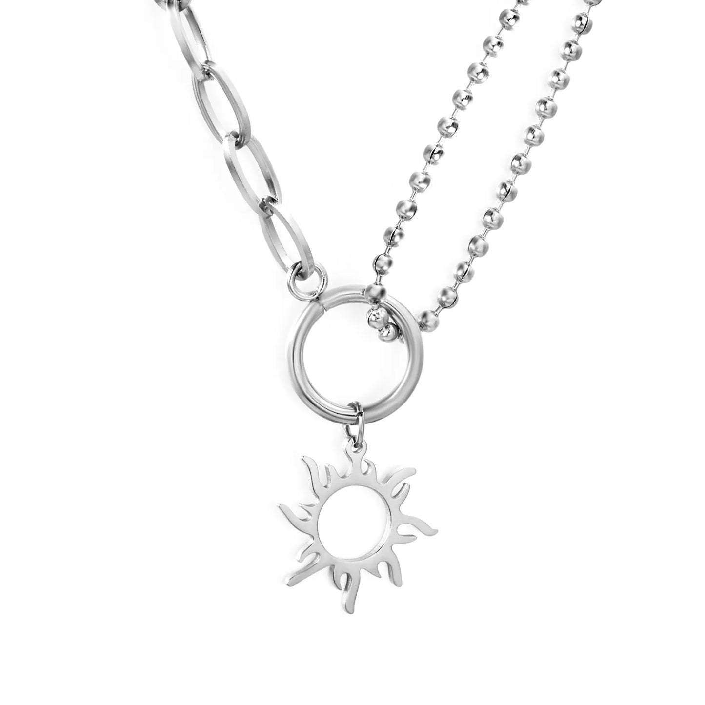 Openwork Sun Necklace Steel Gray & Gold - Asonjewelry