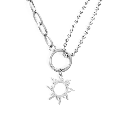 Openwork Sun Necklace Steel Gray & Gold - Asonjewelry
