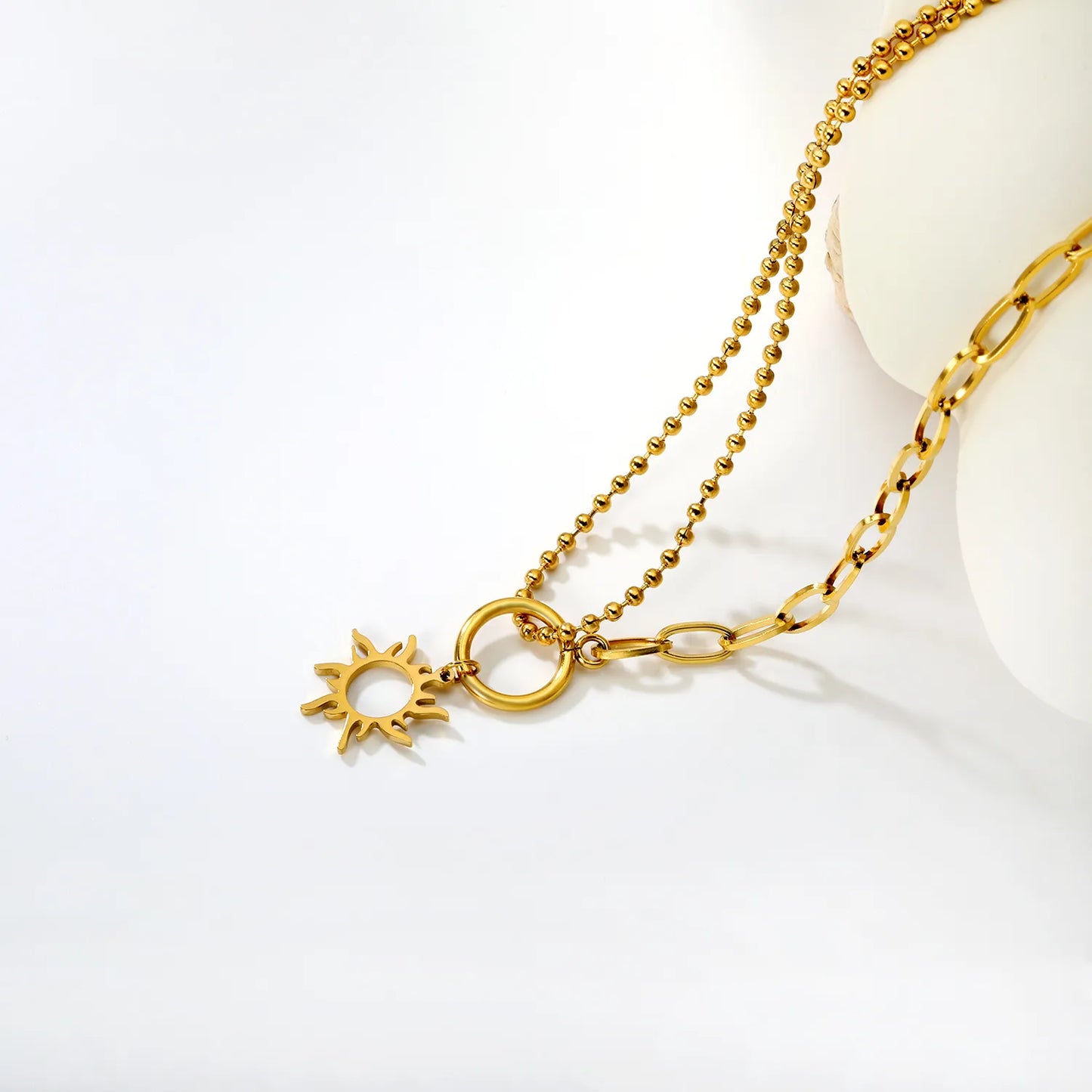 Openwork Sun Necklace Steel Gray & Gold - Asonjewelry