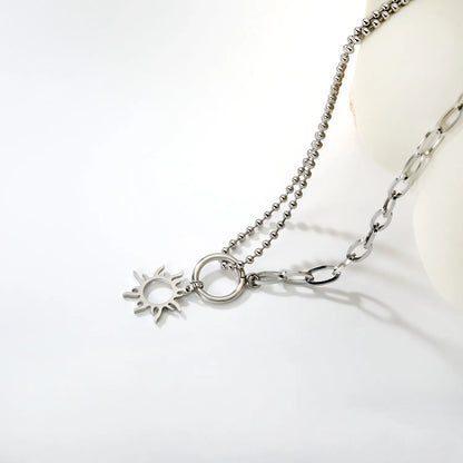 Openwork Sun Necklace Steel Gray & Gold - Asonjewelry